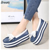 spring High Quality Women Flats Platform shoes Tassel Slip-on Round Creeper black Brogue Loafers