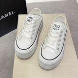 The Spring Of 2024, The New Style Muffin With Thick Bottom Tied With All Kinds Of Casual Board Shoes Net Surface Breathable And Hollowed-Out Small White Shoes For