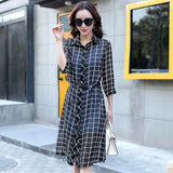 Dresses 2020 Summer Women Casual Plaid Striped Dress Tunics Beach Cover Vintage Dress Tunic Robe Femme Cardigan