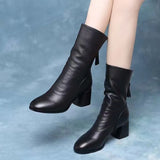 Boots Women's Autumn And Winter Style Round Head In The Middle Tube Thick-Heeled Boots Rear Zipper Fashion Boot Head Layer