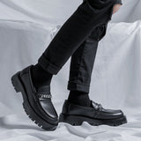 Breakj New Spring Chain Loafers Man's Foot Pedal Thick Platform Thick Heel British Style Small Leather Shoes