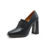 Breakj 2025 New Mid-Slip Women's OL Professional Fashion High-Heeled Shoes Square Heel Retro French Leather