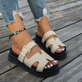 New Large-Size Slippers Women's Thick Background Buckle Solid Color Casual Cold