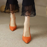 And Summer New Korean Version Of Fashion High-Heeled Shoes Pointed Head Shallow Mouth Thick With Solid Color Orange Single Shoes Commuter Work Shoes