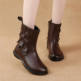 And Winter New Cowhide Flat-Soled Martin Boots Leisure Simple Leather Boots Comfortable Warm Women's Cotton-Padded