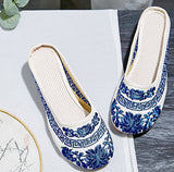 Breakj Blue And White Porcelain National Wind Beef Tendon Bottom Leisure Walk Summer Sandals Embroidered Shoes
