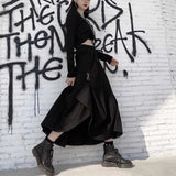 Women Sexy High Waist Harajuku Gothic Midi Long Punk Streetwear Ring Ribbon Loose Skirt Korean Tracksuit Black Vintage