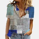 Women Elegant Office Simple Turn-down Collar Cartoon Print Casual Shirt Fashion Summer Short Sleeves Button Cardigan