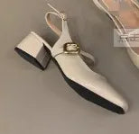 Silver Mary Jane Shoes Women's Shoes 2024 New Summer Temperament Thick Heel Square Head Shallow One Word With Single