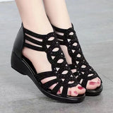 Woman Sandals Women Cyrstal Comfortable Pumps Ladies Fashion Wedges Female Rome Bling Hollow Out Shoes Women's Zip