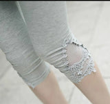 Fitness Leggins Short Leggings Women Summer Lace Floral Female Casual Capris Hollow Out Slim White