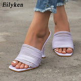 Square toe Womens Slipper shoes Summer Mules Sandals Multi knot Sexy high heel Slides Ladies Rome shoes Women