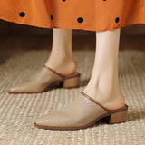 Brand Design Women Slipper Closed Toe Slip on Mules Shoes Woman Pointed Toe Thick Heels Casual