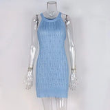 Knitted Sleeveless Mini Women Dress Hollow Out Party O Neck Ladies Sexy Bodycon Elegant Fashion Summer Vestidos