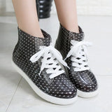 Women's Rainshoes Waterproof Non-Slip Flat Rubber Shoes Women Rain Boots Short Tube Lace Up Velvet Warmer Winter