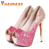 Sequin Fish Mouth High Heels With Gradient Color Trend Women's Shoes European And American Sexy Thin Heels Single