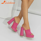 Platform Slipper For Women 2023 New Fashion Chunky Heel Knitted Wool Fashion Mules Sandals Walking Comfy
