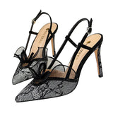 Lace women pumps Fashion Slingback High heels Female Shoes Elegant Thin heeled Office Lady Shoes Sandals Size