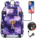 Anime ONE PIECE Schoolbag USB Charge backpack plugged into the headset cord backpack for boys and girl men women travel