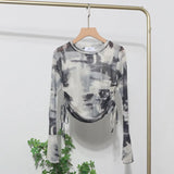 Sunscreen Not Sultry Hot Tie Dye Net Yarn Long-Sleeved T-Shirt Drawstring Tethered With Short-Sized T-Shirt Horn Sleeve Top