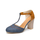 Breakj New 35-43 Fashion Large Size Summer Breathable Hollow High Thick Heel Sandals Popular Women's