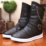 and Winter Men's Boots Boots Men's Shoes Zipper Leather Boots High-top Metal Buckle Short Boots