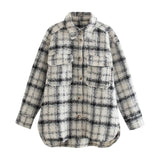 Women Plaid Single Breasted Jacket Coats Fashion Turn Down Collar Pockets Coat Female Streetwear Long Sleeve Spring
