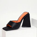 style Fashion Triangle Heeled Women Slippers 12cm Ultra High heels Square toe Slide Sandals Female Summer daily Mules