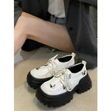 Leather Shoes Female College Style 2024 Early Spring New Square Head Thick-Soled Bow High-Heeled Retro Lace Casual