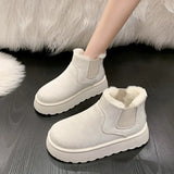 Boots, Winter Warmth, Students' Large Cotton Shoes, 2024 New Solid Color Elastic Belt Flat-Soled Short Cotton