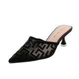 Semi-Slippers Women Wear 2024 New Summer Net Yarn Pointed High-Heeled Shoes Heel