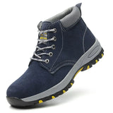 Winter Boots Steel Toe Safety Work Shoes Men Water-Proof Puncture-Proof Suede Leather Work Boots Plush Warm Safety