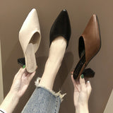 Breakj Summer New Korean Version Of Pointed Head Half Drag Pointed Head Thick Heel Slippers High Heels Women's