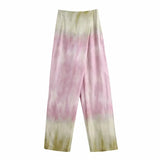 New Spring Women Tie Dye Printing Satin Cross Pants Casual Lady Loose Trousers