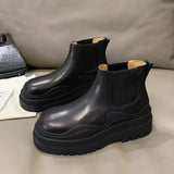 Platform Chelsea Boots 2022 New Mid-tube Boots Thick-soled Martin Boot Female Thigh High Boots Flat Wedges Winter