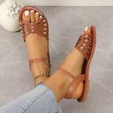 Flat-Soled Sandals Women's 2024 New Large-Size One-Word Buckle Beach