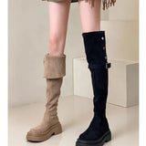 Breakj Buckle Thin Boots Women Autumn And Winter New Thick And Long Boots Two Handsome Casual Knight