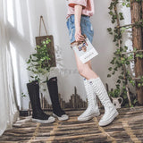 Top Women's Canvas Shoes Knee High Boots Side Zipper Flats Vulcanized Shoes Lace-Up Comfortable Platform Sneakers
