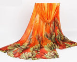 Women's Summer Orange Green Sunscreen Cape Print Scarf Thin Polyester Scarves Spring and Autumn Accessories