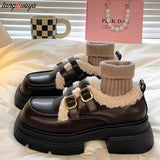 Style Small Leather Shoes Female Students' New Japanese Vintage Plush Warm Cotton Shoes In Autumn and Winter boots
