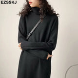 Casual autumn winter Pile collar thick maxi weater pullovers dress Women basic loose sweater female turtleneck long