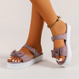 Summer New Thick-Soled Sandals Flat-Soled One-Font Solid-Color Bow-Tie Women's Large Slippers Size