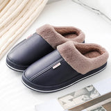Shoes Home Warm Slippers Leather Memory Foam Indoor Slippers For Men Non-Slip Winter Fur Plush House Couples Women