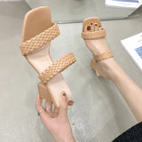 Breakj New Fashion Summer Women Sandals Ladies Shallow Mouth Colorblock High Thick Shoes Middle Heel Ladies Slippers Plus