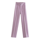 Women's Pants Chic Office Lady Solid Straight Casual Pants Vintage High Waist Zipper Fly Female Trousers Mujer