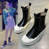 Chelsea Boots 2021 New Fashion Leather White Ankle Boots Women Black Punk Gothic Platform Boot Female BV Luxury