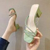 New Women's Thick-Heeled Slippers Korean Version Simple Fashion Transparent Sandals Wear Square Head