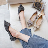 Woman Bowknot Shoes Glitter Sequin Flats Crystal Ballerina Chaussure Femme Pointy Toe Loafers Ladies Office Dress