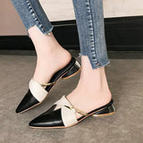 Women Mules Sexy Pointed-Toe Elegant Low Heel Ladies Slippers Slip on Leisure Design Ladies Office Shoes Beige Pumps
