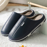 Shoes Home Warm Slippers Leather Memory Foam Indoor Slippers For Men Non-Slip Winter Fur Plush House Couples Women